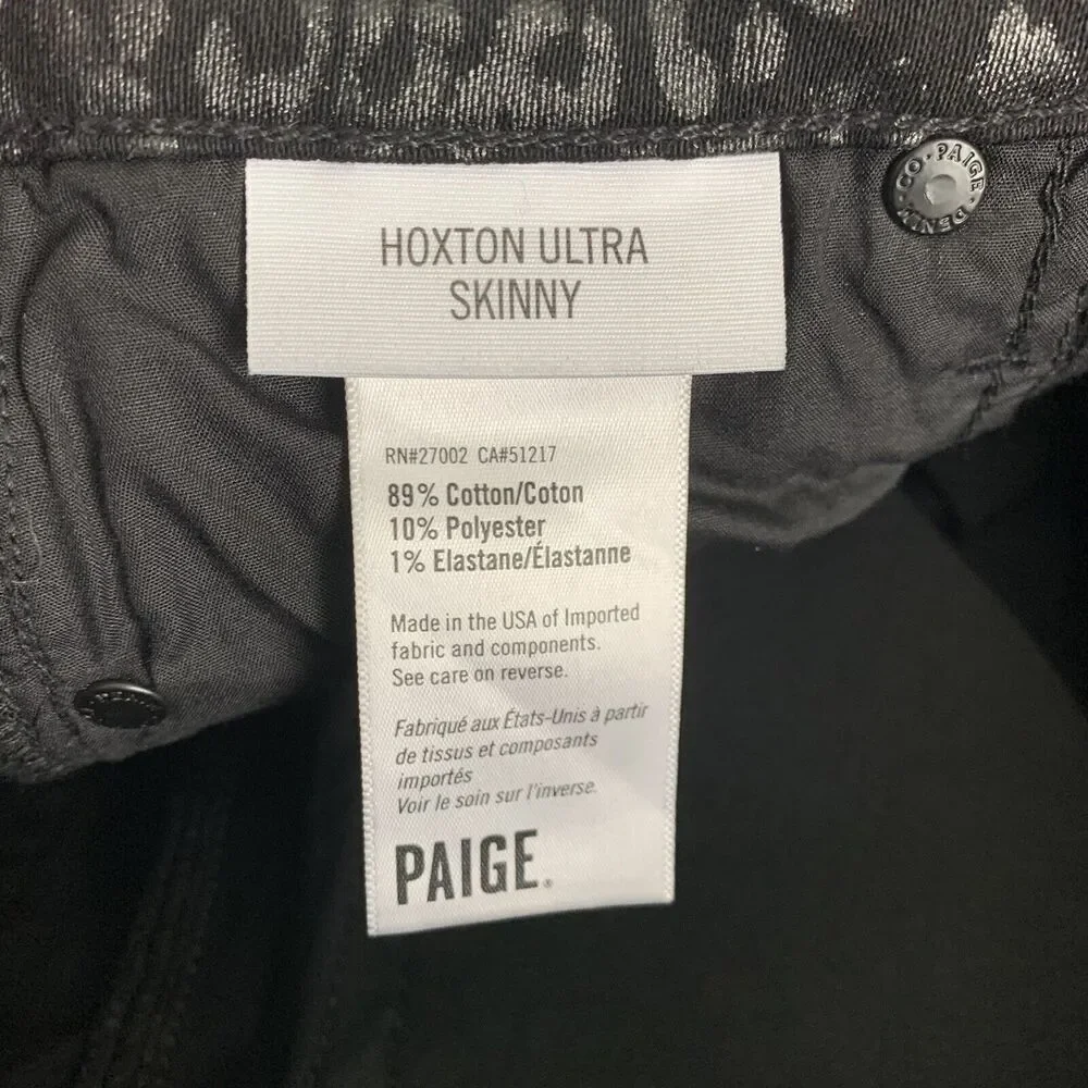 PAIGE Jeans Womens 26 HOXTON Ultra Skinny Denim Leopard Black High Rise NEW - Picture 4 of 7